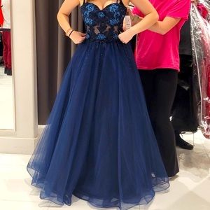 Vintage strapless dark blue ball gown